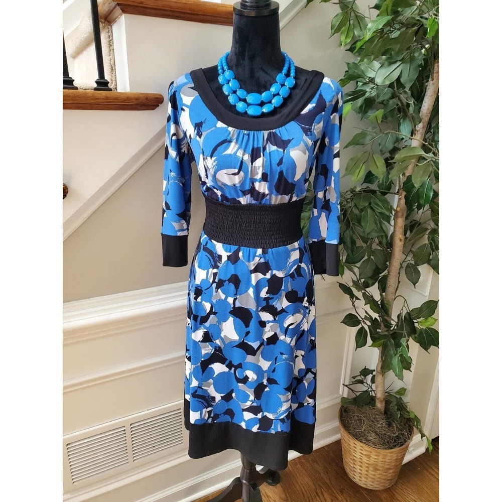 Rabbit Designs Womens Blue Polyester Round Neck Long Sleeve Knee Length Dress 10